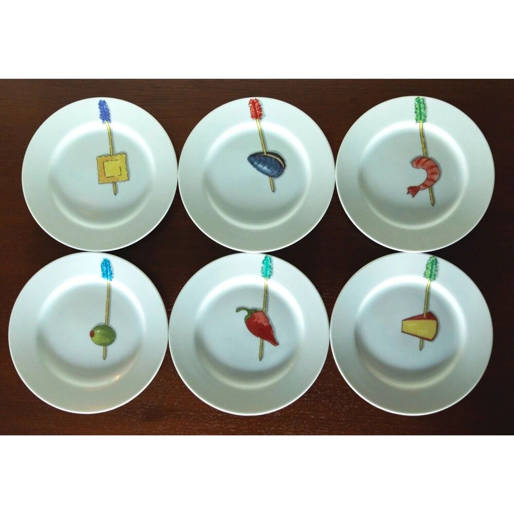 Crate & Barrel Nancy Green Tidbits Appetizer Plates Set of 6 NEW IN BOX